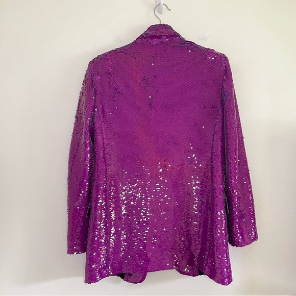 Zara Sequin Blazer Notch Lapel Oversized Jacket Purple Fuchsia XS - Picture 9 of 15